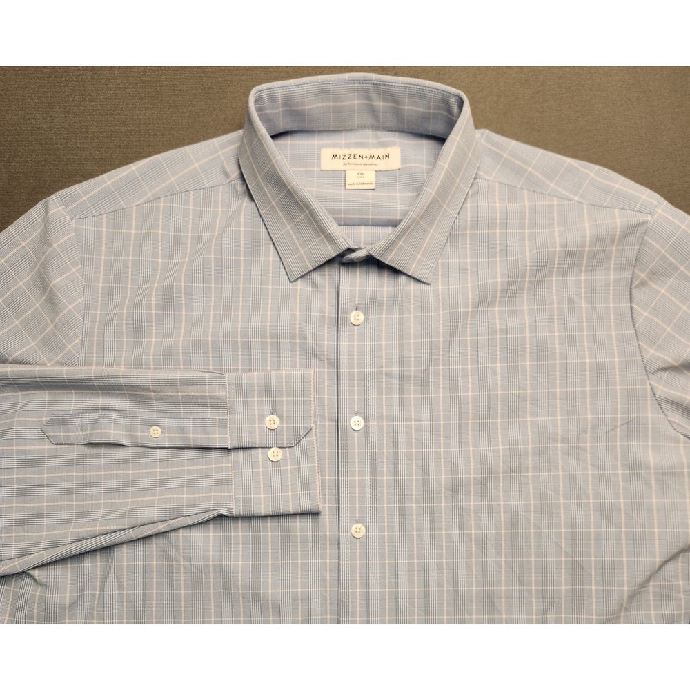 Mizzen Main Button Up Shirt XXL Trim Fit Performance Stretch‎ Blue
